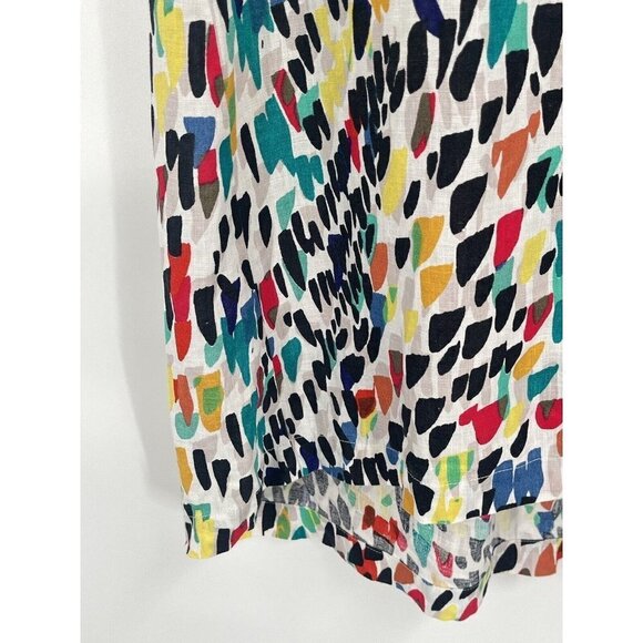 Blue Illusion Button Down Tunic Top Colorful Linen Sz Small Short Sleeve - Picture 2 of 7